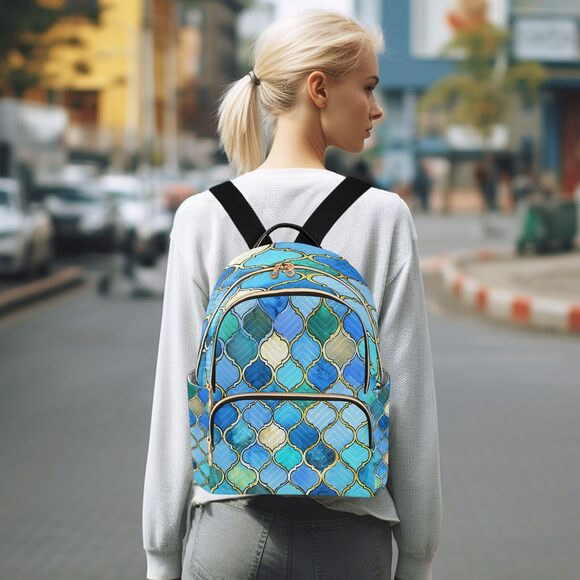 3115 Turquoise Blue Teal Green Pattern Mini Backpack Purse Travel Bag main image 4